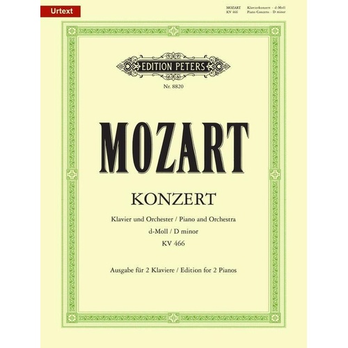 Mozart Concerto No. 20 in D Minor K. 466 for 2 Pianos 4 Hands - Edition Peters