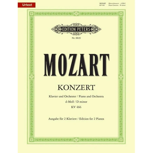 Mozart Concerto No 20 D Minor K 466 for 2 Pianos 4 Hands Edition Peters