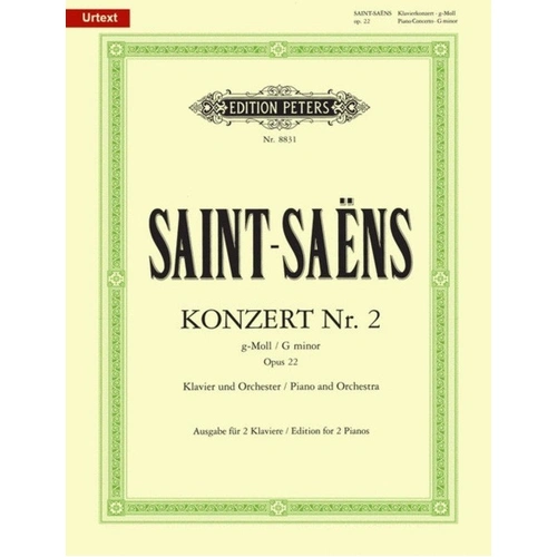 Saint-Saens Concerto No. 2 Op. 22 G Minor for 2 Pianos 4 Hands Edition Peters