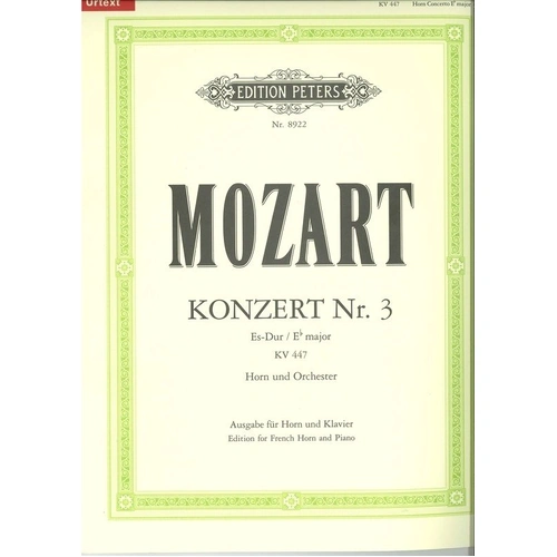 Mozart Concerto No 3 K 447 for Horn and Piano - Edition Peters