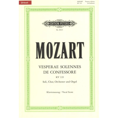 Mozart Vesperae Solennes de Confessore K 339 Vocal Score - Edition Peters, 104 Pages