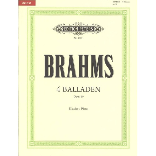 Brahms - 4 Ballades Op. 10 Urtext for Piano Solo, Edited by Seemann & Stephenson, Edition Peters