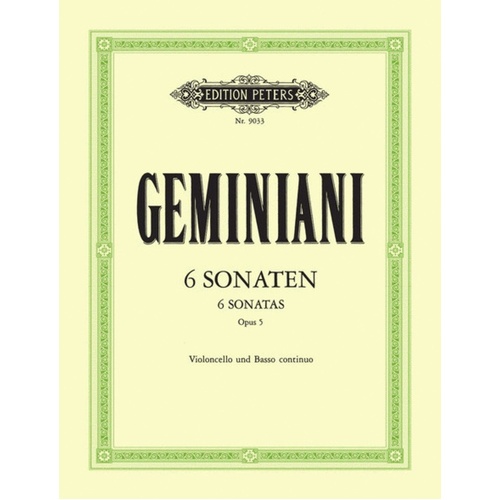 Geminiani - 6 Sonatas Op 5 Cello/Piano (Softcover Book)
