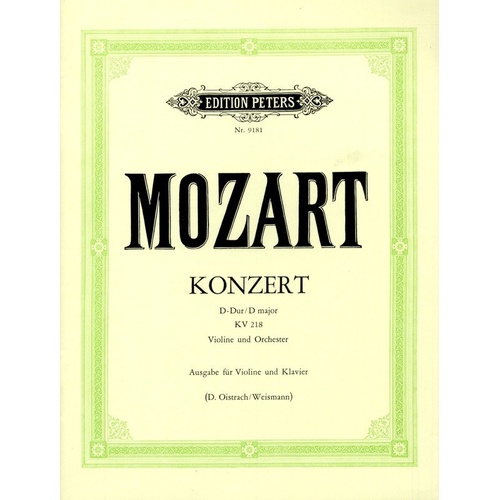 Mozart - Concerto No 4 in D Major K 218 for Violin and Piano, Edition Peters
