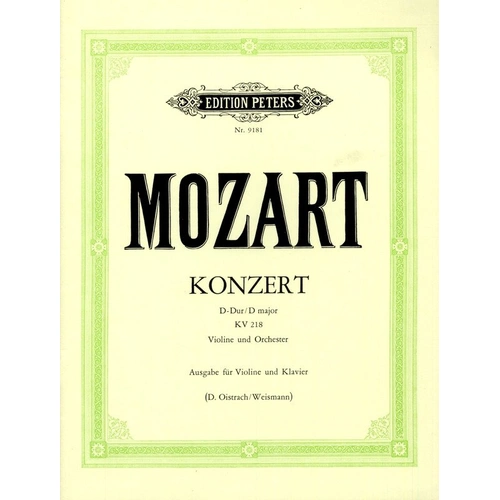 Mozart Concerto No 4 in D K 218 for Violin and Piano Edition Peters