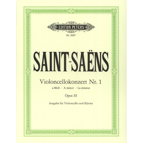Saint-Saens Concerto No. 1 in A Minor Op. 33 for Cello and Piano - Edition Peters