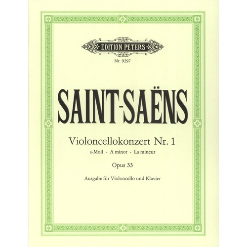 Saint-Saens Concerto No. 1 in A Minor Op. 33 for Cello and Piano - Edition Peters