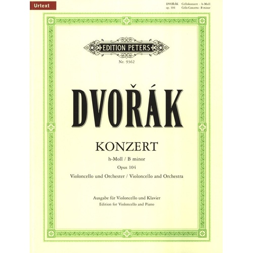 Dvorak Concerto in B Minor Op. 104 for Cello and Piano - Edition Peters