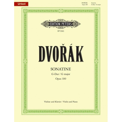 Dvorak Sonatina in G Op 100 for Violin and Piano - Edition Peters