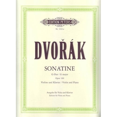 Dvorak Sonatina in G Op. 100 for Viola and Piano Arranged by Hallmann