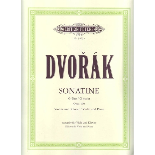 Dvorak Sonatina in G Op. 100 for Viola and Piano Arranged by Hallmann