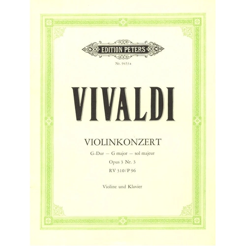 Vivaldi Concerto Op. 3 No. 3 in G RV 310 for Violin and Piano by Edition Peters