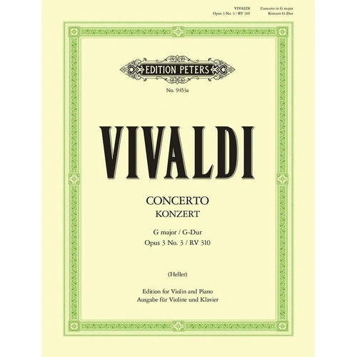 Vivaldi Concerto in Gmaj Op3/3 RV310 Violin Piano Accompaniment Peters EP9453A
