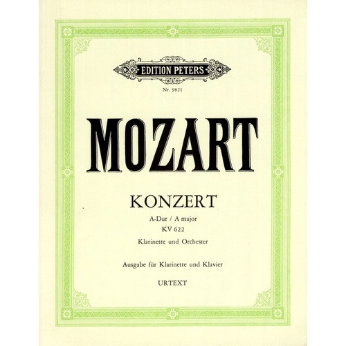 Mozart Concerto in A K 622 for Clarinet and Piano Urtext Edition by Edition Peters