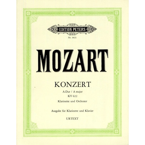 Mozart Concerto A K 622 for Clarinet and Piano Urtext Edition by Edition Peters