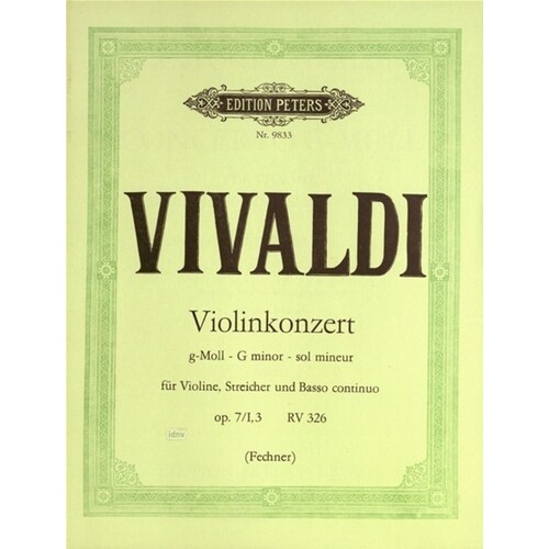 Vivaldi - Violin Concerto G Min Op 7/I,3 Rv326 Score Book