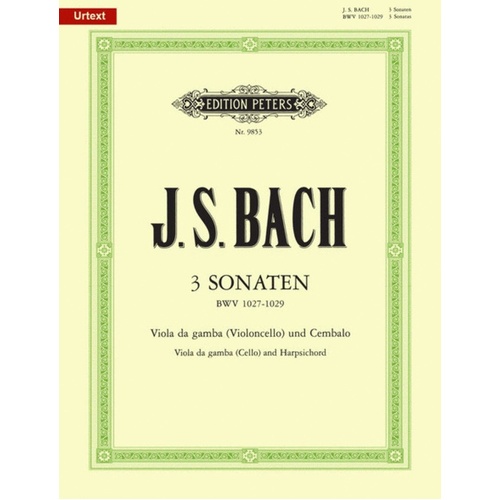 Bach - 3 Sonatas Orig For Viola Da Gamba Cello/Piano (Softcover Book)