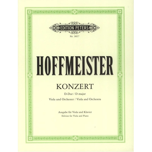Hoffmeister Concerto in D Major for Viola and Piano, Edition Peters