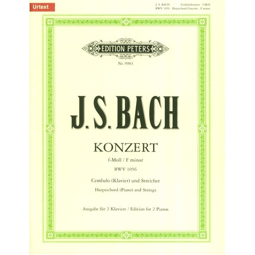 Concerto No. 5 BWV 1056 F Minor for 2 Pianos 4 Hands Urtext Edition