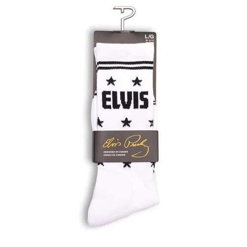Perris Licensed Elvis "The King" Large Crew Socks in White - 1 Pair