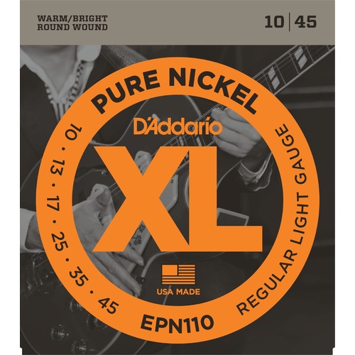 D'Addario EPN110 Pure Nickel Electric Guitar Strings, Regular Light, 10-45