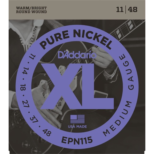 D'Addario EPN115 Pure Nickel Electric Guitar Strings, Blues-Jazz Rock, 11-48