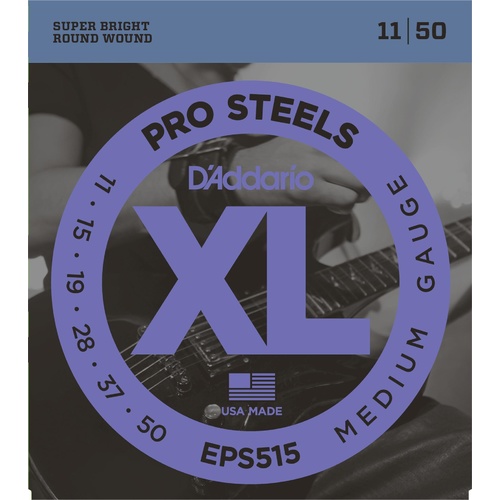 D'Addario EPS515 ProSteels Electric Guitar Strings, Medium, 11-50