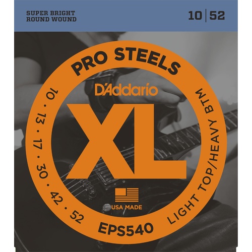 D'Addario EPS540 ProSteels Electric Guitar Strings, Light Top-Heavy Bottom, 10-52