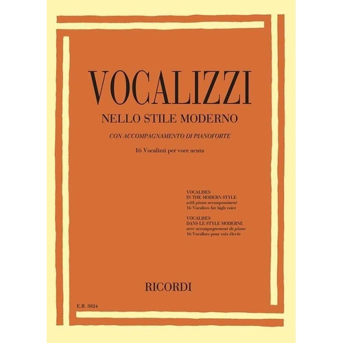 Vocalises in the Modern Style - High Voice Edition by Ricordi, 76 Pages, Includes Piano Accompaniment, Composed by Notable 19th Century Composers