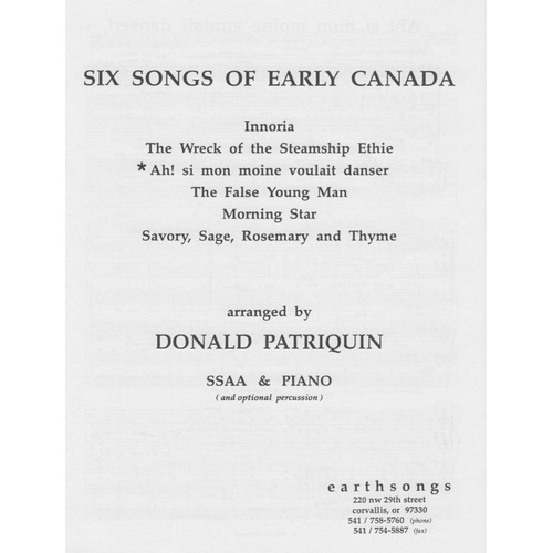 Ah! Si Mon Moine Voulait Danser - SSA/Piano/Opt Percussion by Donald Patriquin