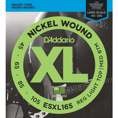 D'Addario ESXL165 Nickel Wound Bass Guitar Strings, Medium, 50-105, Double Ball End, Long Scale