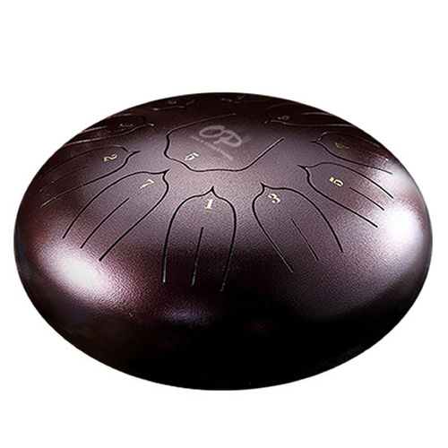 Opus Percussion 12" Metal 11-Note Lotus Carves Style Tongue Drum in Chestnut with Mallets & Carry Bag