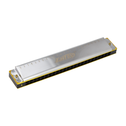 East Top 24 Hole Tremolo Harmonica in G with Electroplated Brass Cover and Precision-Made Plastic Comb