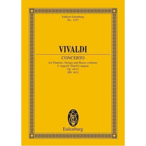 Vivaldi Concerto C Major Op. 44/11 RV 443 Study Score for Recorder by Eulenburg, 24 Pages