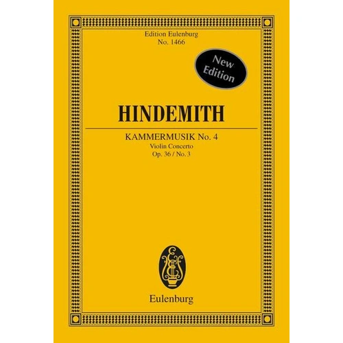 Kammermusik No 4 Op 36 No 3 for Violin by Hindemith, Ernst Eulenburg Edition, 118 Pages