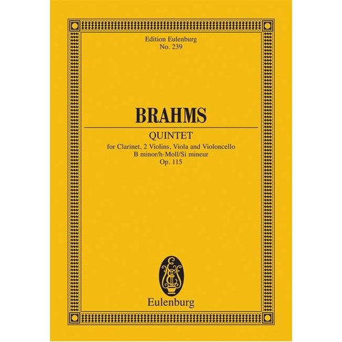 Brahms Clarinet Quintet Op. 115 B Minor Study Score - 56 Pages