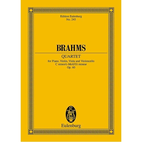 Brahms Piano Quartet Op. 60 C Minor Study Score - Eulenburg Miniature Scores, 80 Pages, Saddle Stitching, ISBN 978-3-7957-6332-9