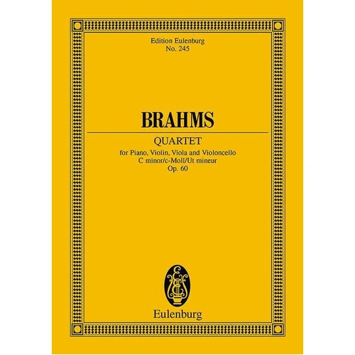 Brahms Piano Quartet Op. 60 C Minor Study Score 80 Pages Eulenburg