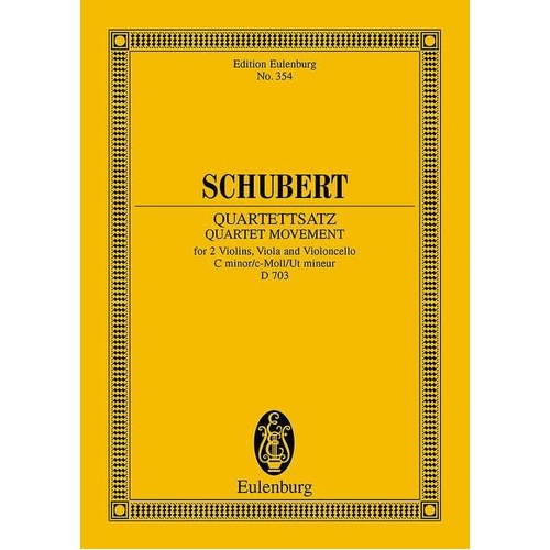 Schubert String Quartet in C Minor Op. Posth. D 703 Study Score by Eulenburg, 16 Pages, Cello & Viola