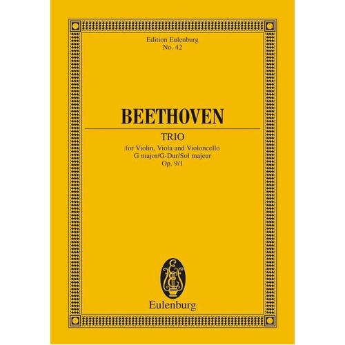 Beethoven String Trio G Major Op. 9/1 Study Score - Cello, Viola, Violin, 40 Pages, Eulenburg Edition