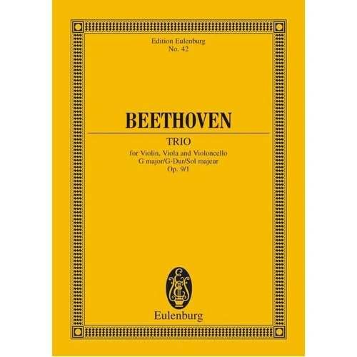 Beethoven String Trio G Major Op. 9/1 Study Score - Cello, Viola, Violin, 40 Pages, Eulenburg Edition