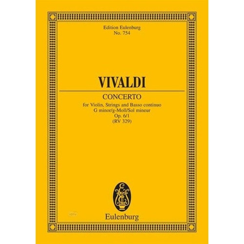 Vivaldi Concerto G Minor Op 6/1 RV 324 Study Score Eulenburg 20 Pages
