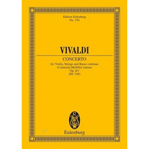 Vivaldi Concerto G Minor Op 6/1 RV 324 Study Score Eulenburg 20 Pages