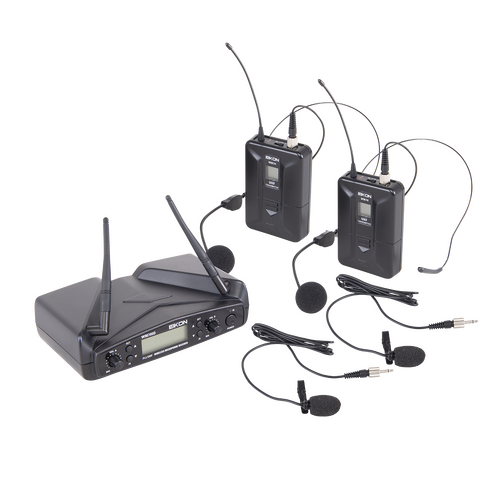 Eikon WM700DHA Dual Channel UHF Wireless Belt-Pack Microphone System 516-562Mhz with Headset & Lapel Microphones