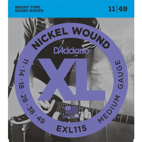 D'Addario EXL115 Nickel Wound Electric Guitar Strings, Medium-Blues-Jazz Rock, 11-49
