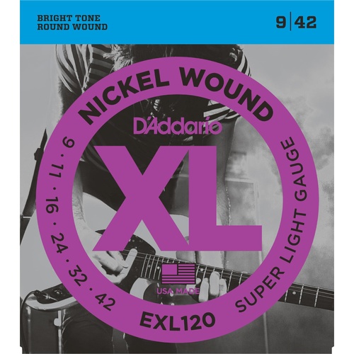 D'Addario EXL120+ Nickel Wound Electric Guitar Strings, Super Light Plus 9.5-44