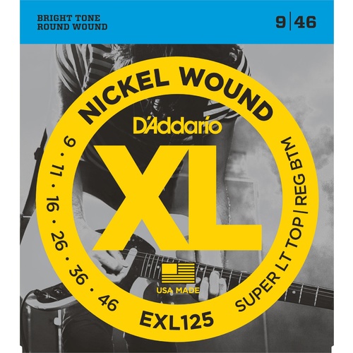 D'Addario EXL125 Nickel Wound Electric Guitar Strings, Super Light Top- Regular Bottom, 9-46