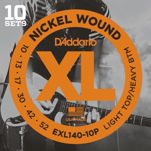 D'Addario EXL140-10P Nickel Wound Electric Guitar Strings, Light Top-Heavy Bottom, 10-52, 10 sets