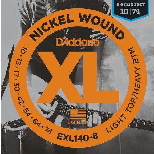 D'Addario EXL140-8 8-String Nickel Wound Electric Guitar Strings, Light Top-Heavy Bottom, 10-74