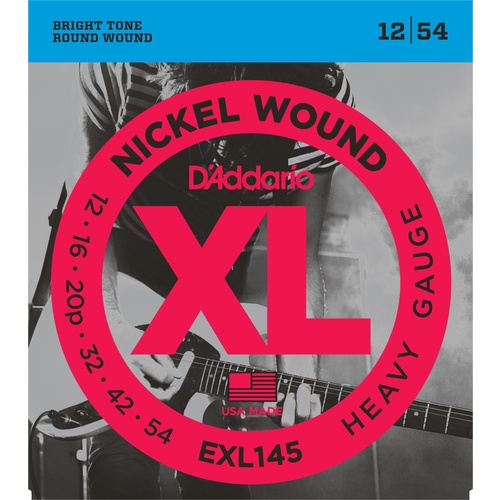 D'Addario EXL145 Nickel Wound Electric Guitar Strings, Heavy, 12-54 with Plain Steel 3rd